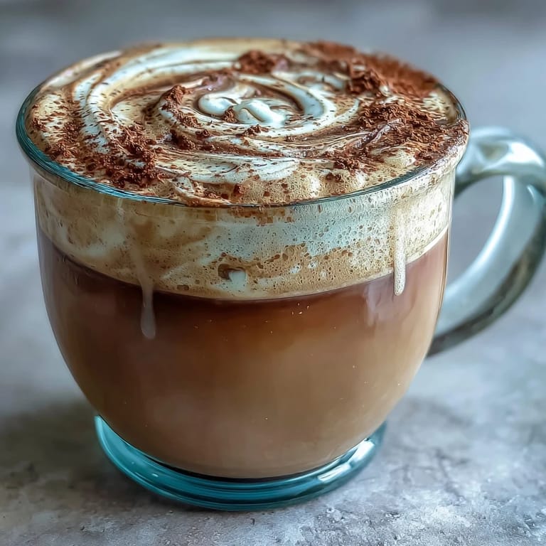 Stirring a cozy mug of Hojicha Latte with Vanilla Extract, revealing rich brown hues and swirls of creamy oat milk for a soothing vegan treat.