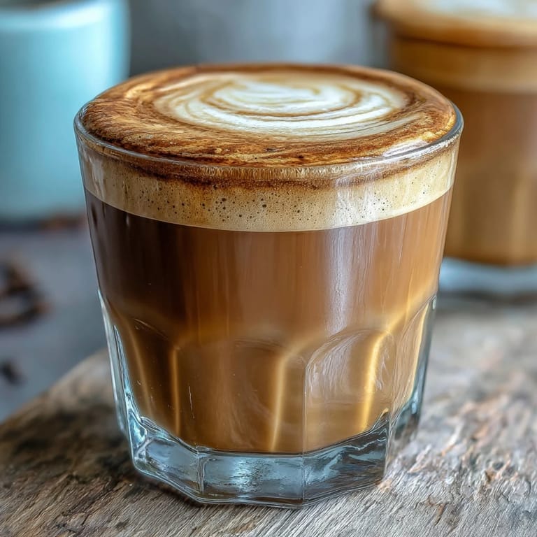 A cozy Hojicha Cortado topped with velvety foam, ready to sip on a relaxing afternoon.