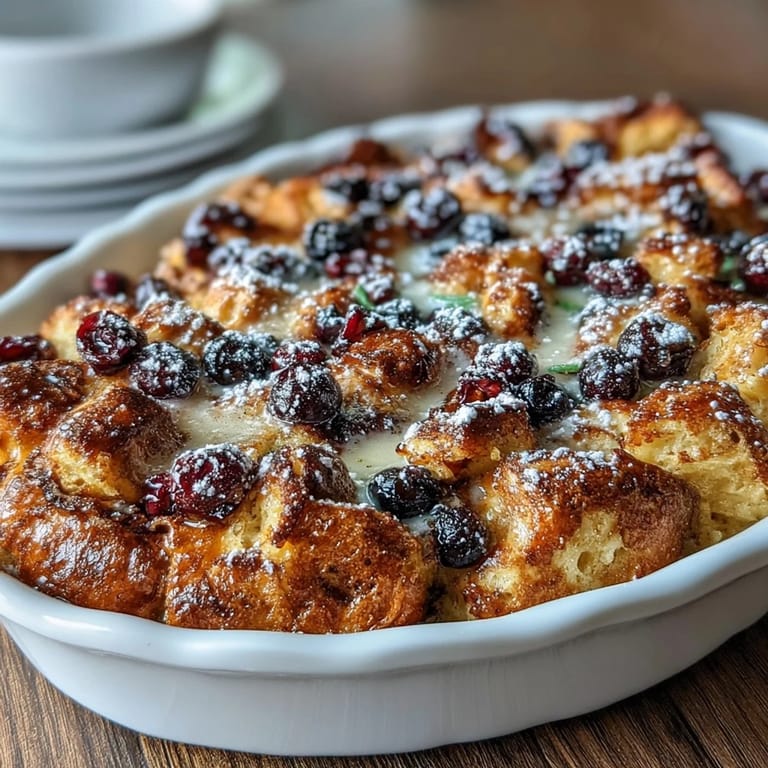 Fluffy oven-baked blueberry pancake casserole layered with fresh berries and a sprinkle of sugar, perfect for weekend mornings.