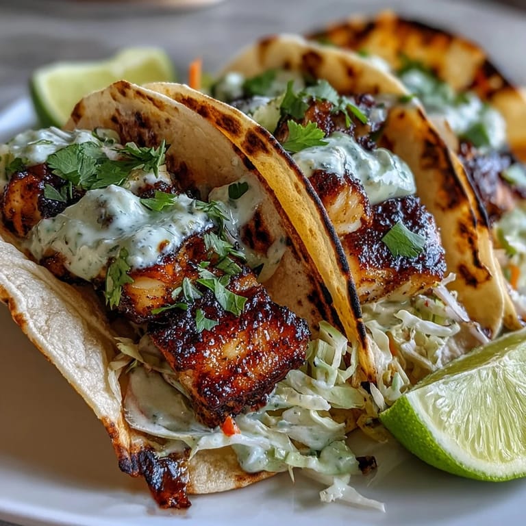 Coconut lime-infused grilled fish tacos loaded with fresh cilantro slaw, zesty crema, and a squeeze of lime for bright flavor.