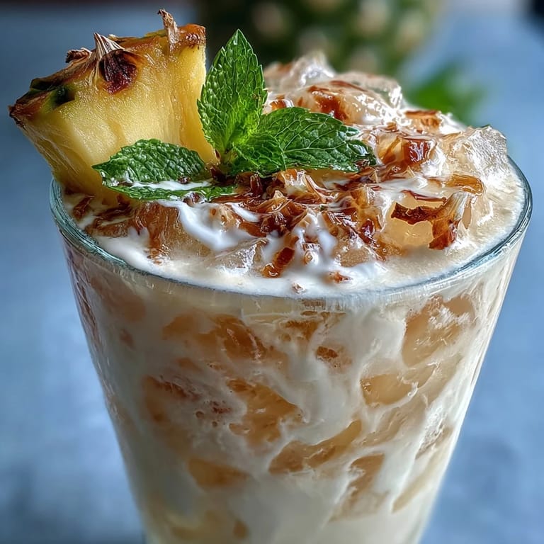 Creamy coconut milk blends with sweet pineapple in this easy, nonalcoholic agua fresca, served over ice with lime.