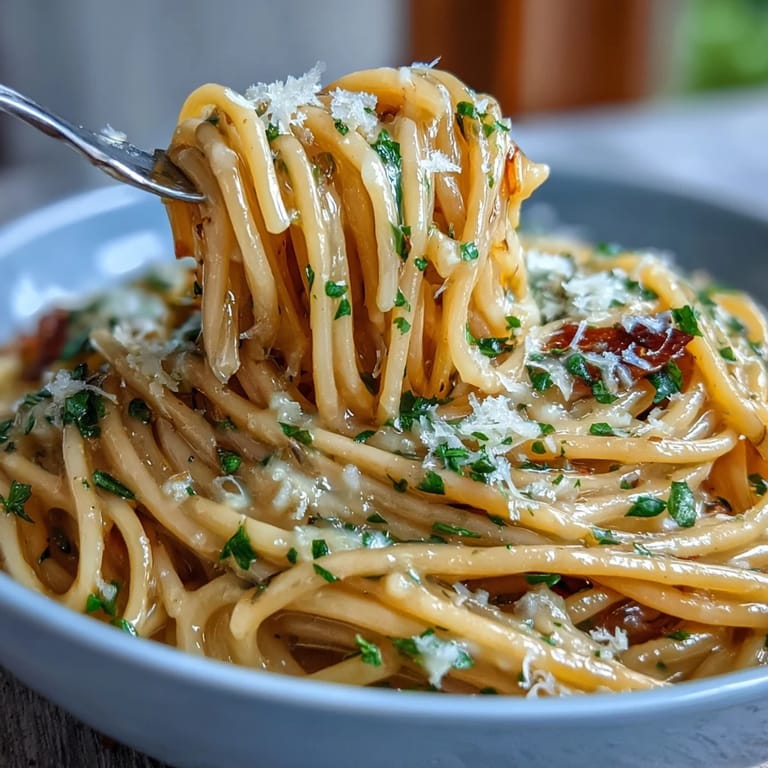 Bright lemon butter sauce clings to al dente spaghetti, topped with Parmesan and fresh herbs for a zesty meal.
