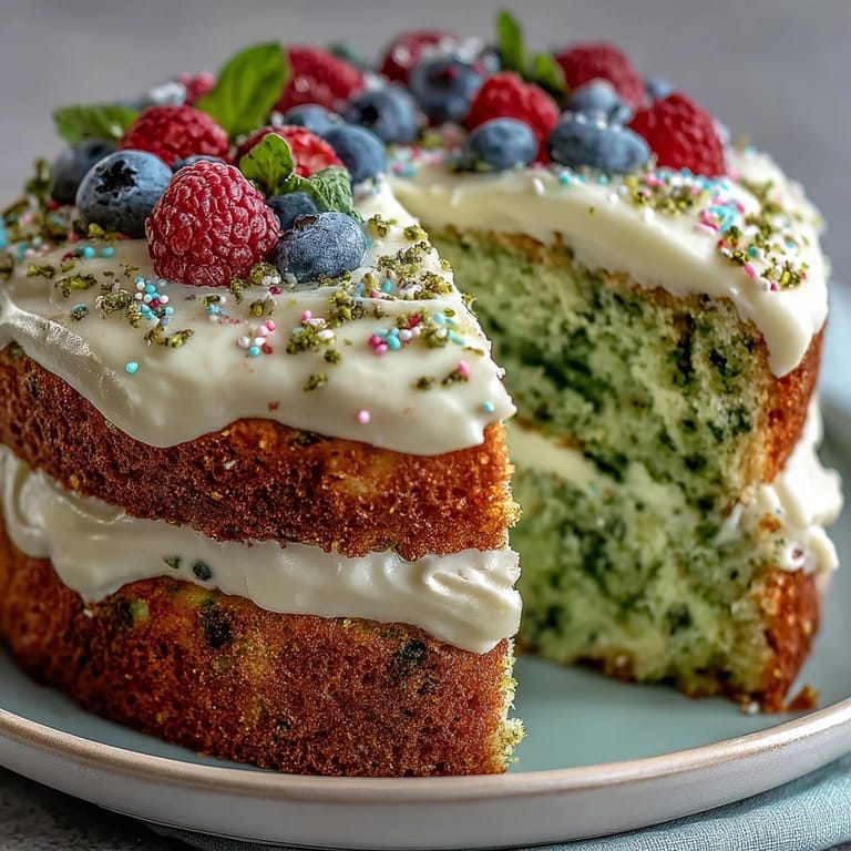 Mini matcha birthday cake, brunch-style, adorned with festive sprinkles and fluffy frosting.