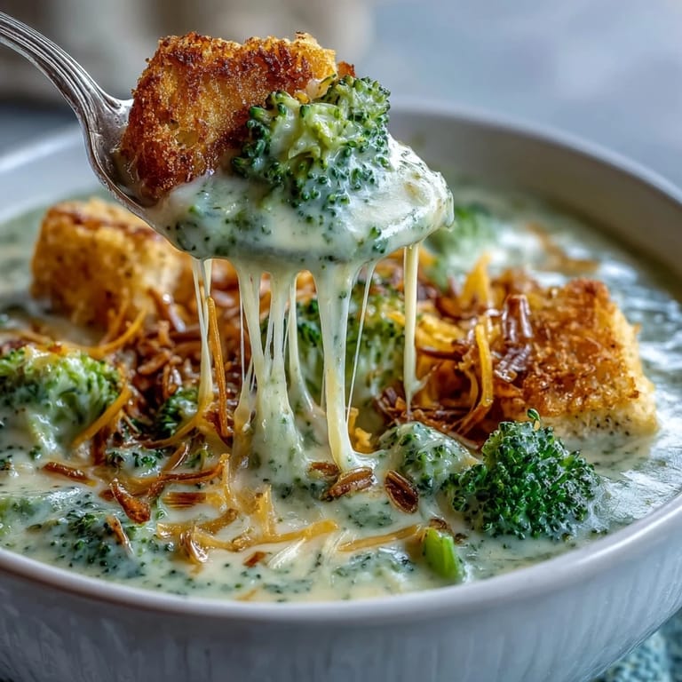 Warm Broccoli Cheddar Soup served in a bowl, perfect for a cozy lunch.