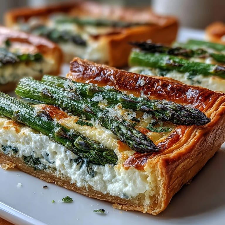 Creamy Asparagus Ricotta Tart, a delightful spring appetizer, beautifully presented.