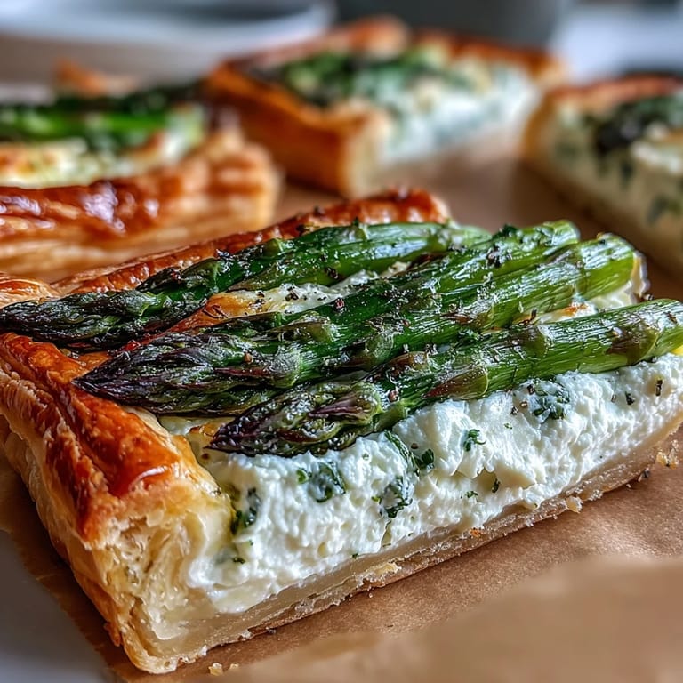 Savory Asparagus Ricotta Tart, showcasing flaky pastry and tender vegetable goodness.