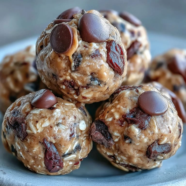 Round, protein-packed snack-sized balls with peanut butter and oats, ready to eat.