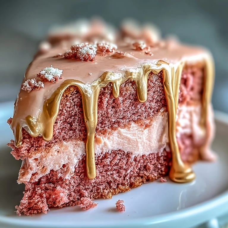A festive bridal shower rosé velvet cake adorned with decadent gold edible paint.