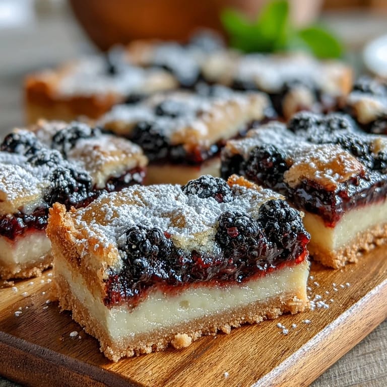 Summery blackberry lemon bars with a crisp shortbread base, freshly baked.