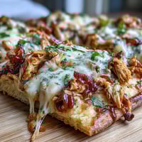BBQ Chicken Flatbread Pizza with smoky chicken, melty cheese, and fresh veggies, baked until bubbly and crisp.  