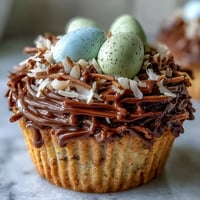 Moist Easter Nest Cupcakes with chocolate buttercream and colorful candy eggs ready for celebration.