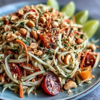 Vibrant Thai Papaya Salad with peanuts, bright lime dressing, and fresh crunch.