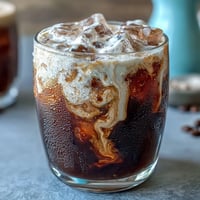 Delicious cold brew coffee with creamy vanilla sweet cream topping.